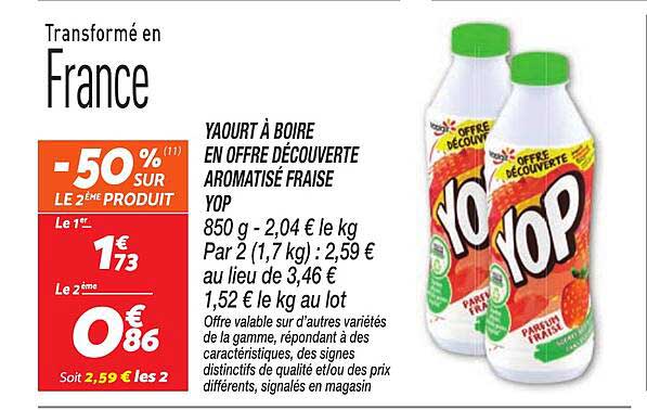 YAOURT À BOIRE EN OFFRE DÉCOUVERTE AROMATISÉ FRAISE YOP
