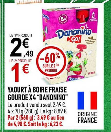 YAOURT À BOIRE FRAISE GOURDE X4 “DANONINO”