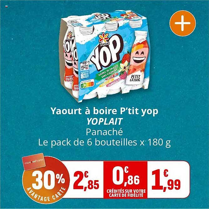 Yaourt à boire P'tit yop YOPLAIT Panaché Le pack de 6 bouteilles x 180 g
