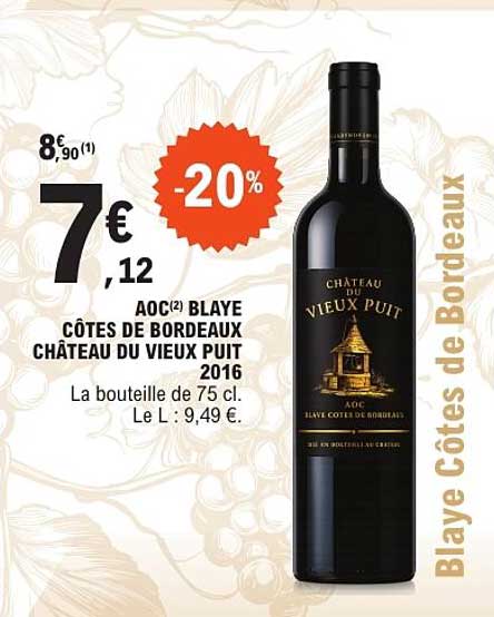AOC BLAYE CÔTES DE BORDEAUX CHÂTEAU DU VIEUX PUIT 2016