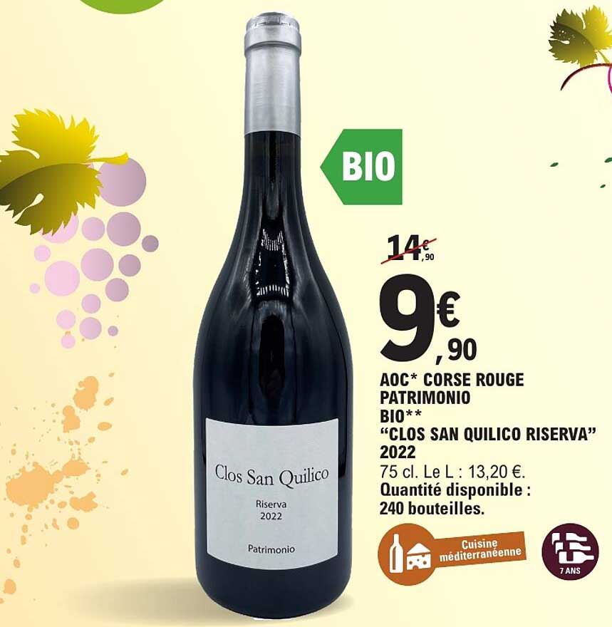 AOC* CORSE ROUGE PATRIMONIO BIO** “CLOS SAN QUILICO RISERVA” 2022