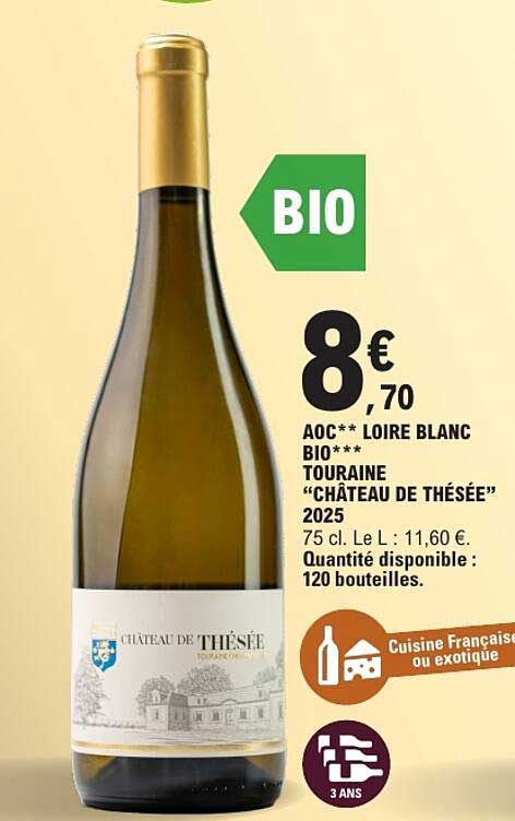 AOC** LOIRE BLANC BIO*** TOURAINE “CHÂTEAU DE THÉSÉE” 2025