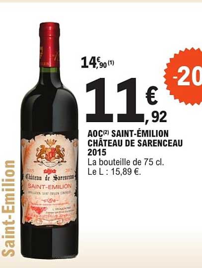AOC SAINT-ÉMILION CHÂTEAU DE SARENCEAU 2015