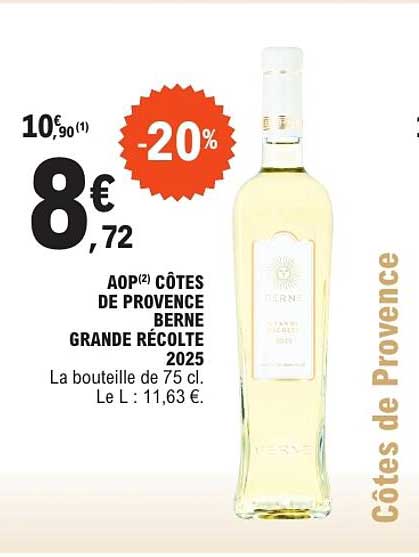 AOP CÔTES DE PROVENCE BERNE GRANDE RÉCOLTE 2025