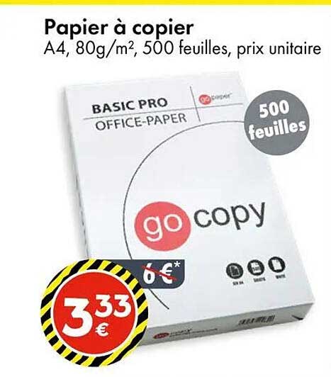 Papier à copier A4, 80g/m², 500 feuilles, prix unitaire