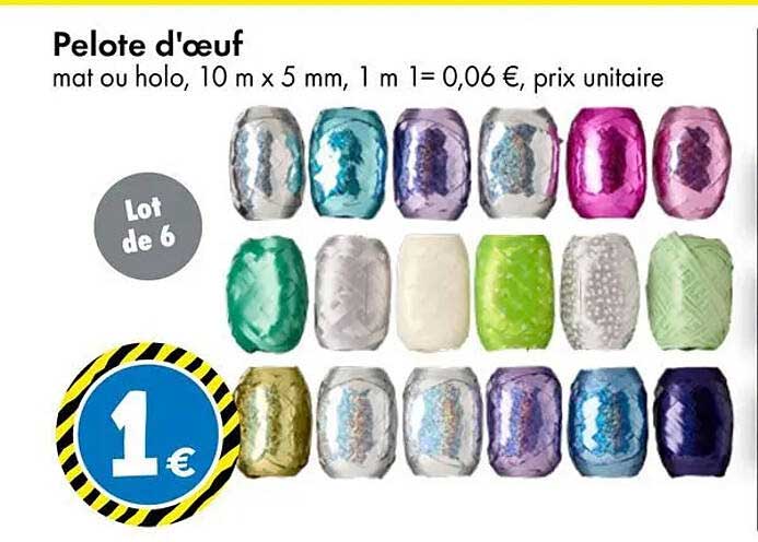 Pelote d'oeuf mat ou holo, 10 m x 5 mm, 1 m l= 0,06 €, prix unitaire