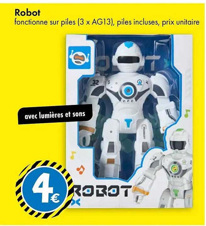 Robot fonctionne sur piles (3 x AG13), piles incluses, prix unitaire avec lumières et sons
