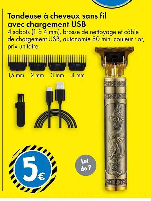Tondeuse à cheveux sans fil avec chargement USB