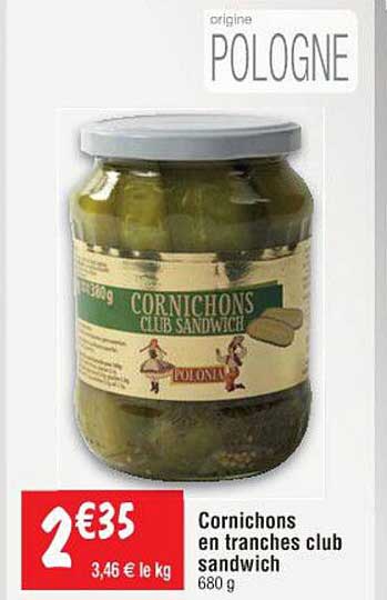 Cornichons en tranches club sandwich