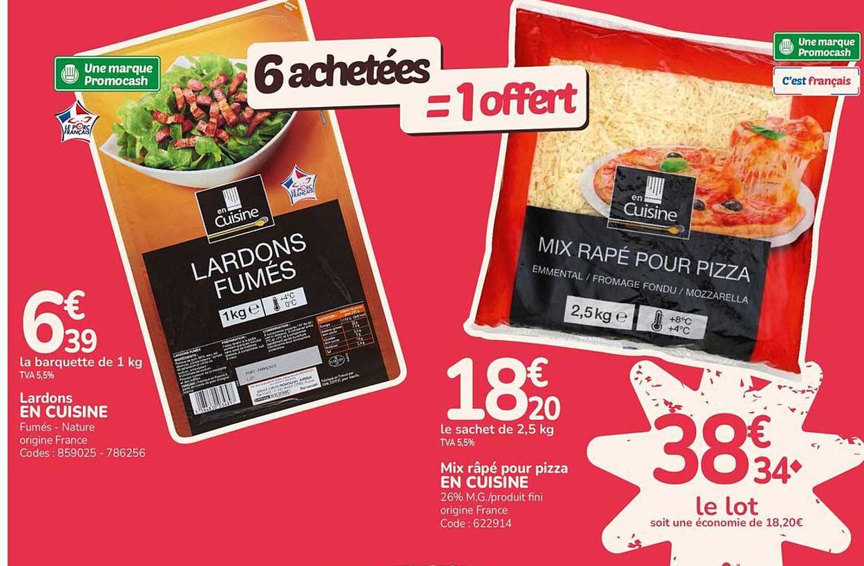 6 achetées = 1 offert