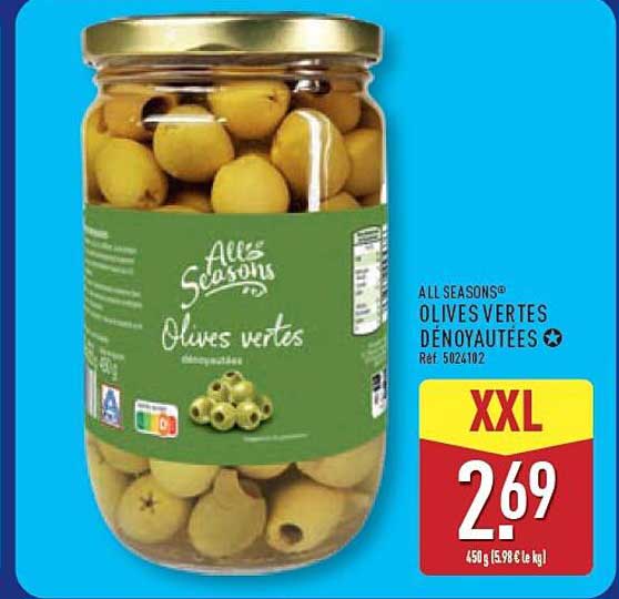 ALL SEASONS Olives vertes dénoyautées