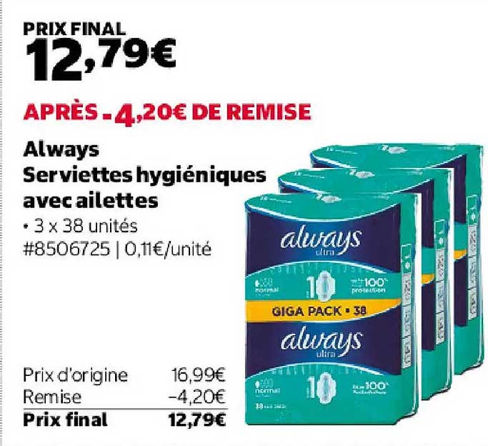 Always Serviettes hygiéniques avec ailettes