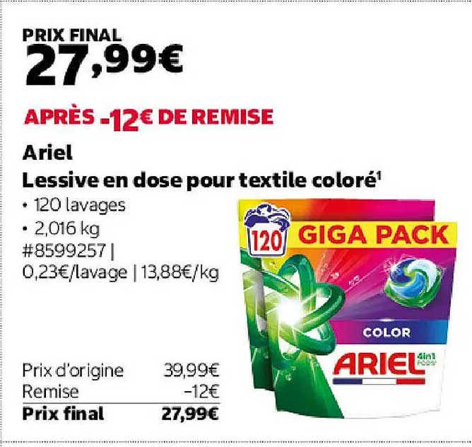 Ariel Lessive en dose pour textile coloré