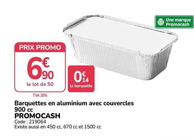 Barquettes en aluminium avec couvercles 900 cc PROMOCASH