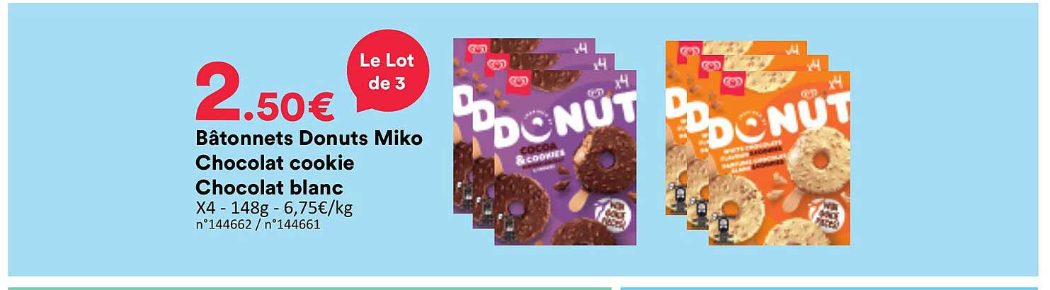Bâtonnets Donuts Miko Chocolat cookie Chocolat blanc