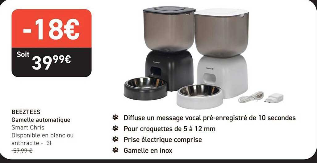 BEEZTEES Gamelle automatique Smart Chris Disponible en blanc ou anthracite - 3l