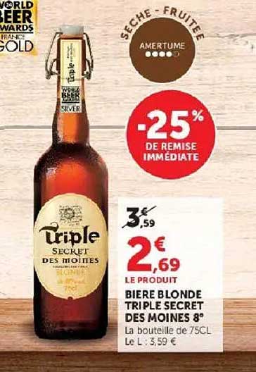 BIERE BLONDE TRIPLE SECRET DES MOINES 8°