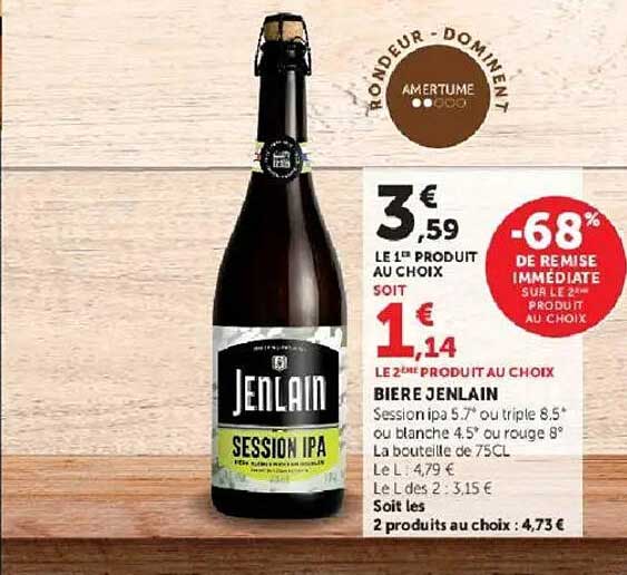 BIERE JENLAIN Session ipa 5.7° ou triple 8.5° ou blanche 4.5° ou rouge 8° La bouteille de 75CL