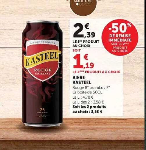 BIERE KASTEEL Rouge 8° ou rubus 7° la boîte de 50 cl