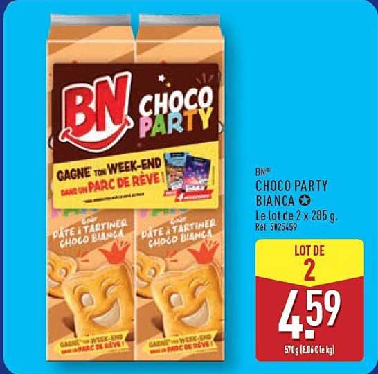 BN CHOCO PARTY BIANCA Le lot de 2 x 285 g.