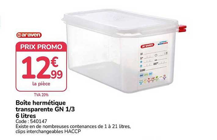 Boîte hermétique transparente GN 1/3 6 litres