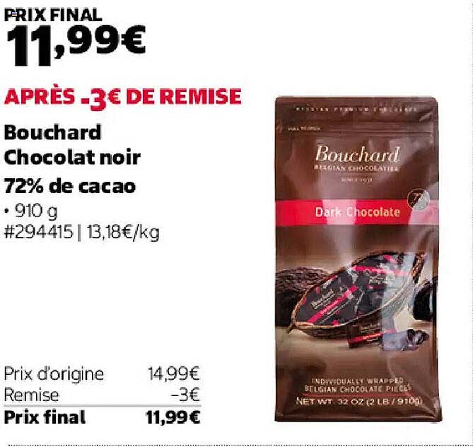 Bouchard Chocolat noir 72% de cacao