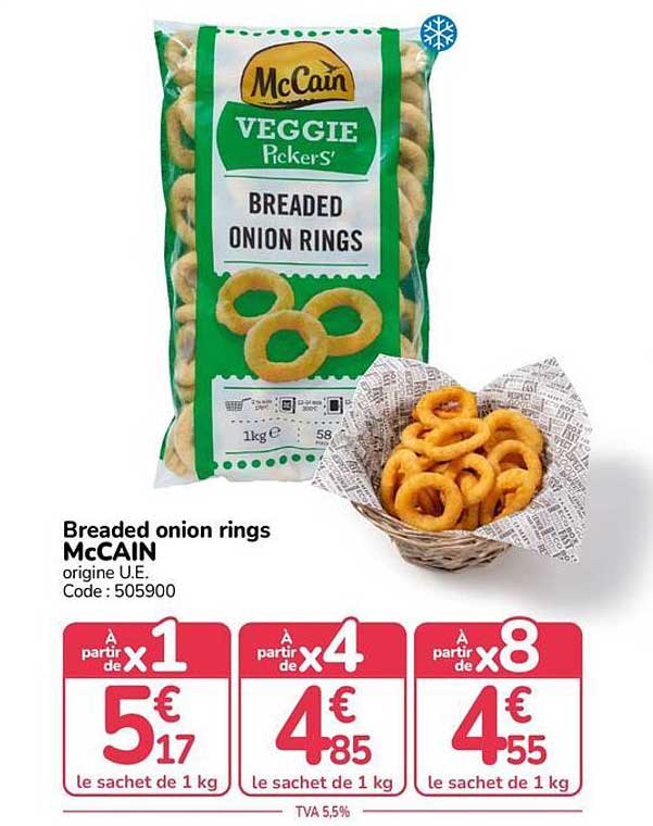 Breaded onion rings McCAIN origine U.E. Code : 505900