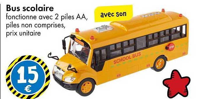 Bus scolaire fonctionne avec 2 piles AA, piles non comprises, prix unitaire