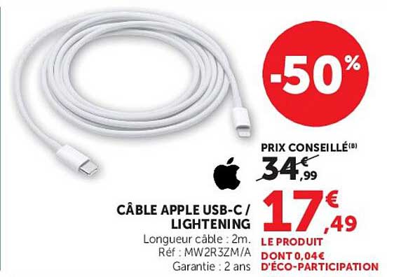 CÂBLE APPLE USB-C / LIGHTENING