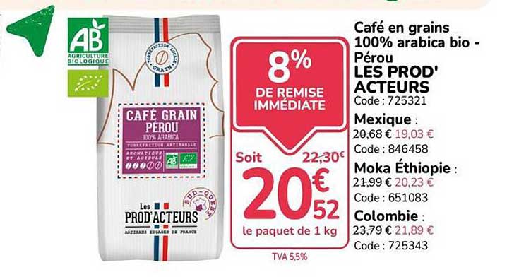Café en grains 100% arabica bio - Pérou LES PROD' ACTEURS
