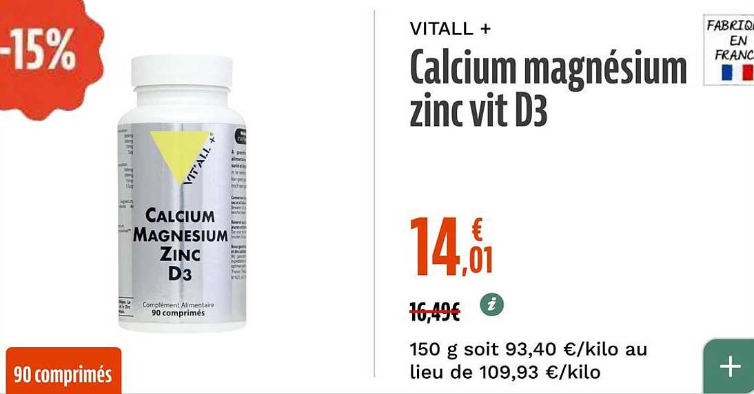 Calcium magnésium zinc vit D3