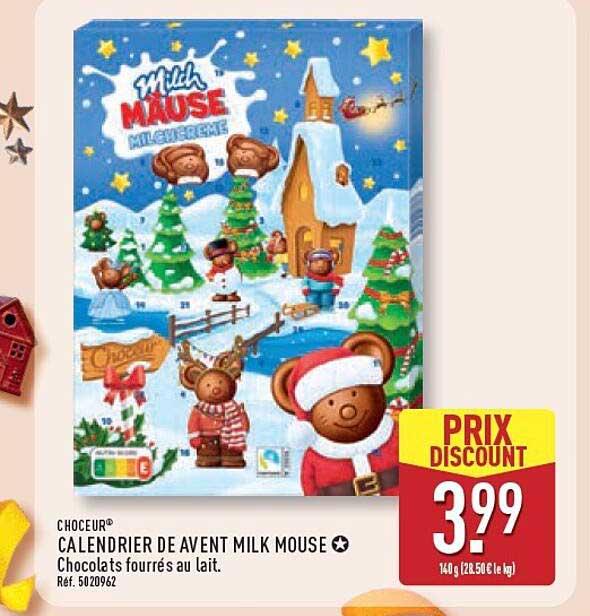 CALENDRIER DE AVENT MILK MOUSE® Chocolats fourrés au lait.