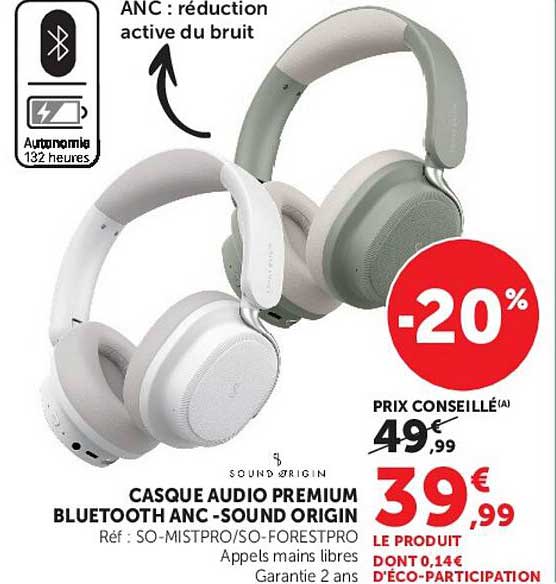 CASQUE AUDIO PREMIUM BLUETOOTH ANC -SOUND ORIGIN