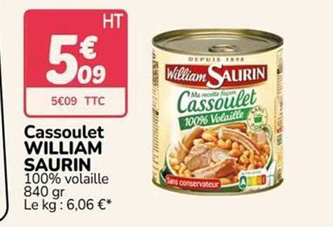 Cassoulet WILLIAM SAURIN 100% volaille 840 g
