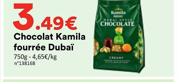 Chocolat Kamila fourrée Dubaï
