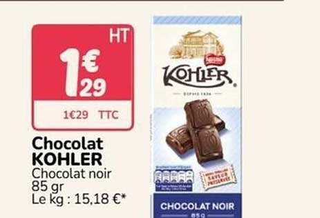 Chocolat KOHLER Chocolat noir 85 gr Le kg : 15,18 €*