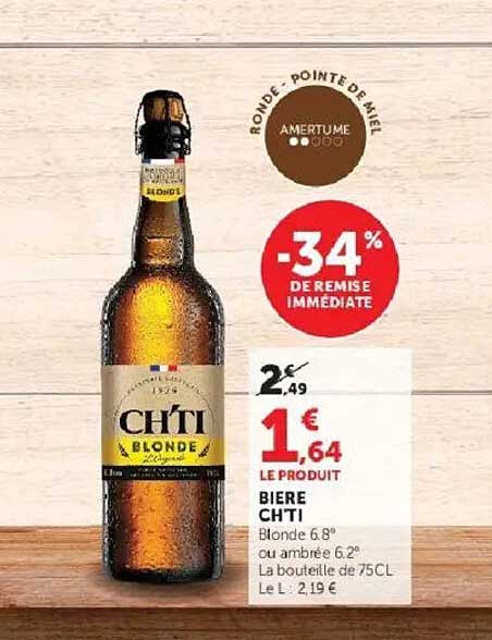 CH'TI BLONDE 6,8° ou ambrée 6,2° La bouteille de 75CL