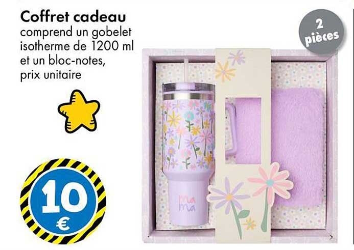Coffret cadeau comprend un gobelet isotherme de 1200 ml et un bloc-notes, prix unitaire