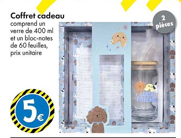 Coffret cadeau comprend un verre de 400 ml et un bloc-notes de 60 feuilles, prix unitaire