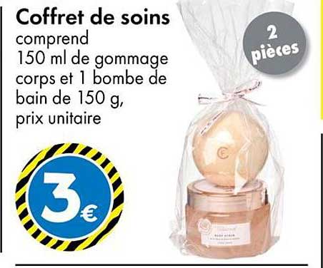 Coffret de soins comprend 150 ml de gommage corps et 1 bombe de bain de 150 g, prix unitaire