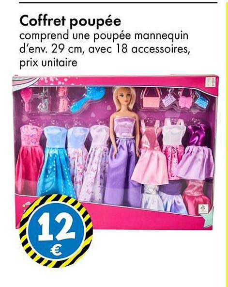 Coffret poupée comprend une poupée mannequin d’env. 29 cm, avec 18 accessoires, prix unitaire