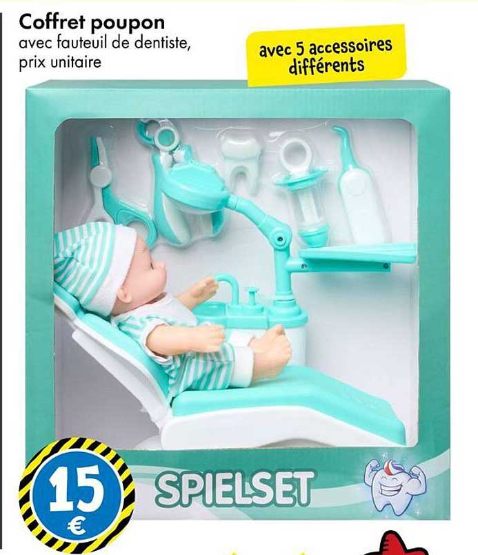 Coffret poupon avec fauteuil de dentiste, prix unitaire