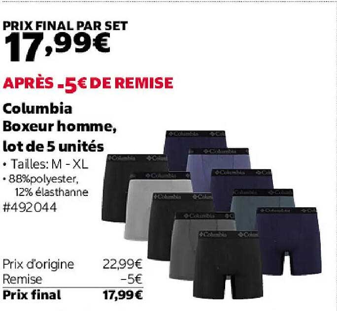 Columbia Boxeur homme, lot de 5 unités