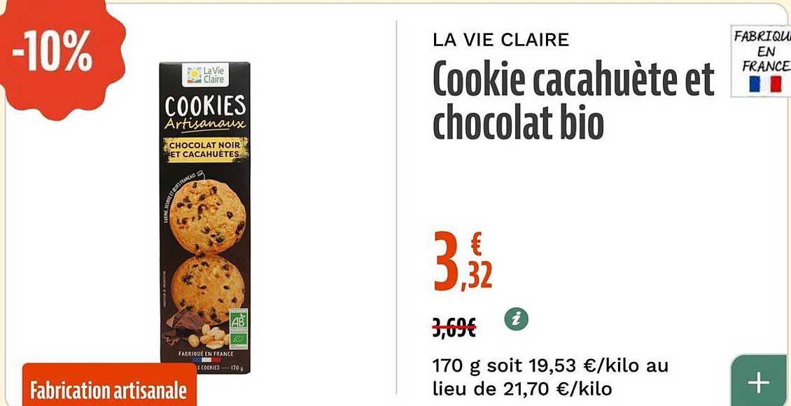 Cookie cacahuète et chocolat bio