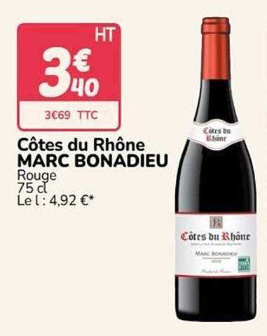 Côtes du Rhône MARC BONADIEU Rouge 75 cl Le l : 4,92 €*