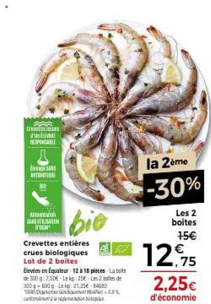 Crevettes entières crues biologiques