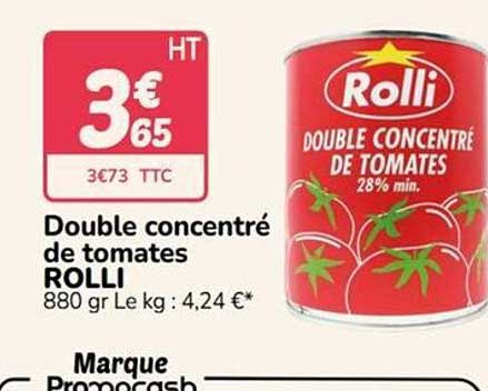 Double concentré de tomates ROLLI 880 g Le Kg : 4,24 €*