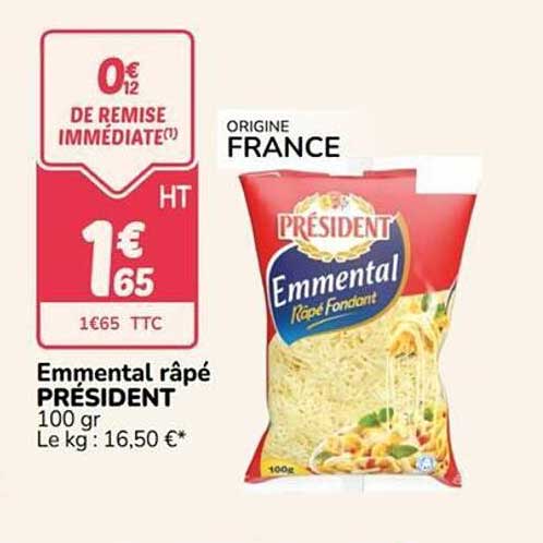 Emmental râpé PRÉSIDENT 100 gr Le kg : 16,50 €*