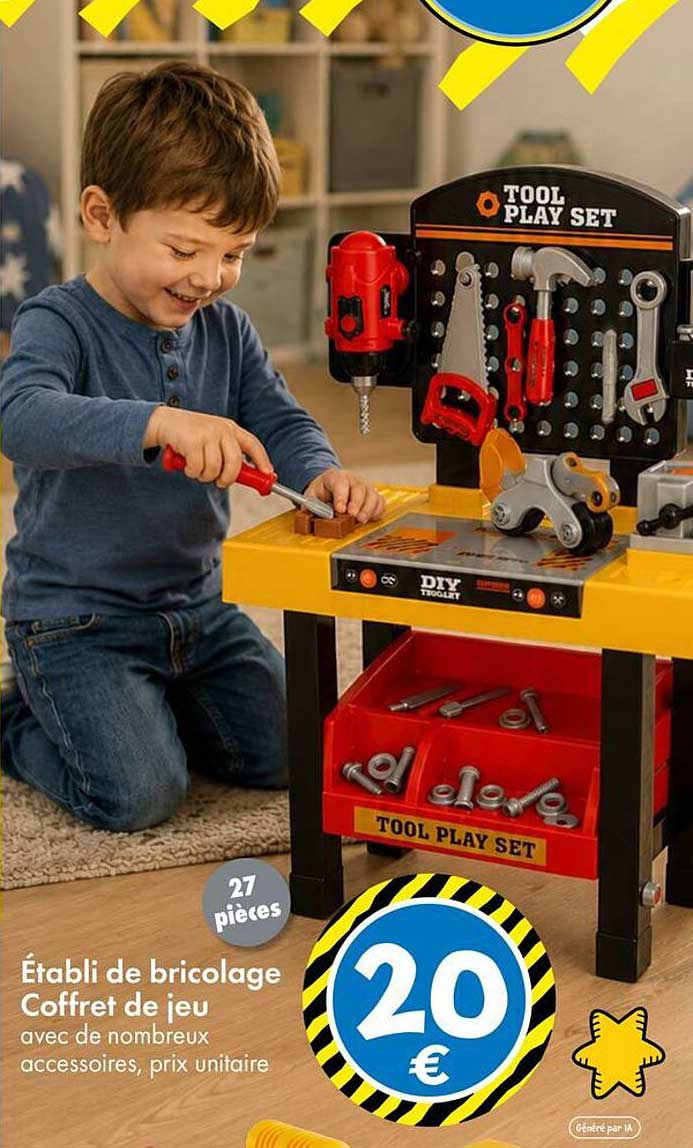 Établi de bricolage Coffret de jeu avec de nombreux accessoires, prix unitaire