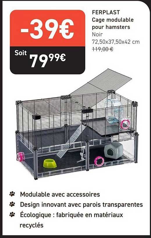 FERPLAST Cage modulable pour hamsters Noir 72,50x37,50x42 cm